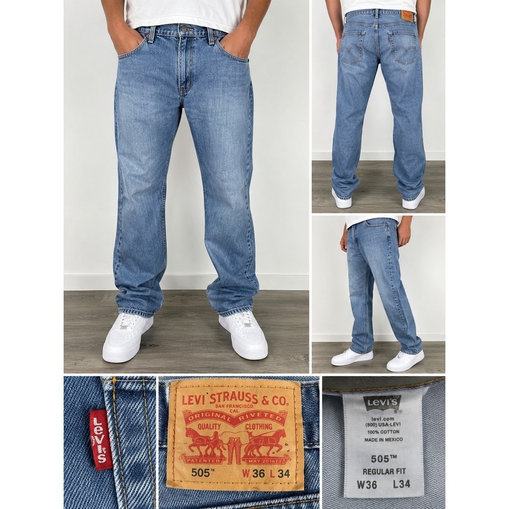 Levis 505 Regular Fit Straight Leg Jeans Mens 36x34 Blue Denim Medium Wash